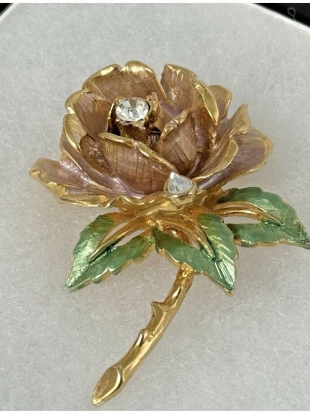 England's Rose R.J. Graziano 1997 Flower Brooch Pin Gold Tone Enamel Rhinestone - Picture 9 of 10